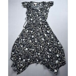 Knox Rose Black Floral Print Ruffle Sleeveless Dress Small Summer Casual